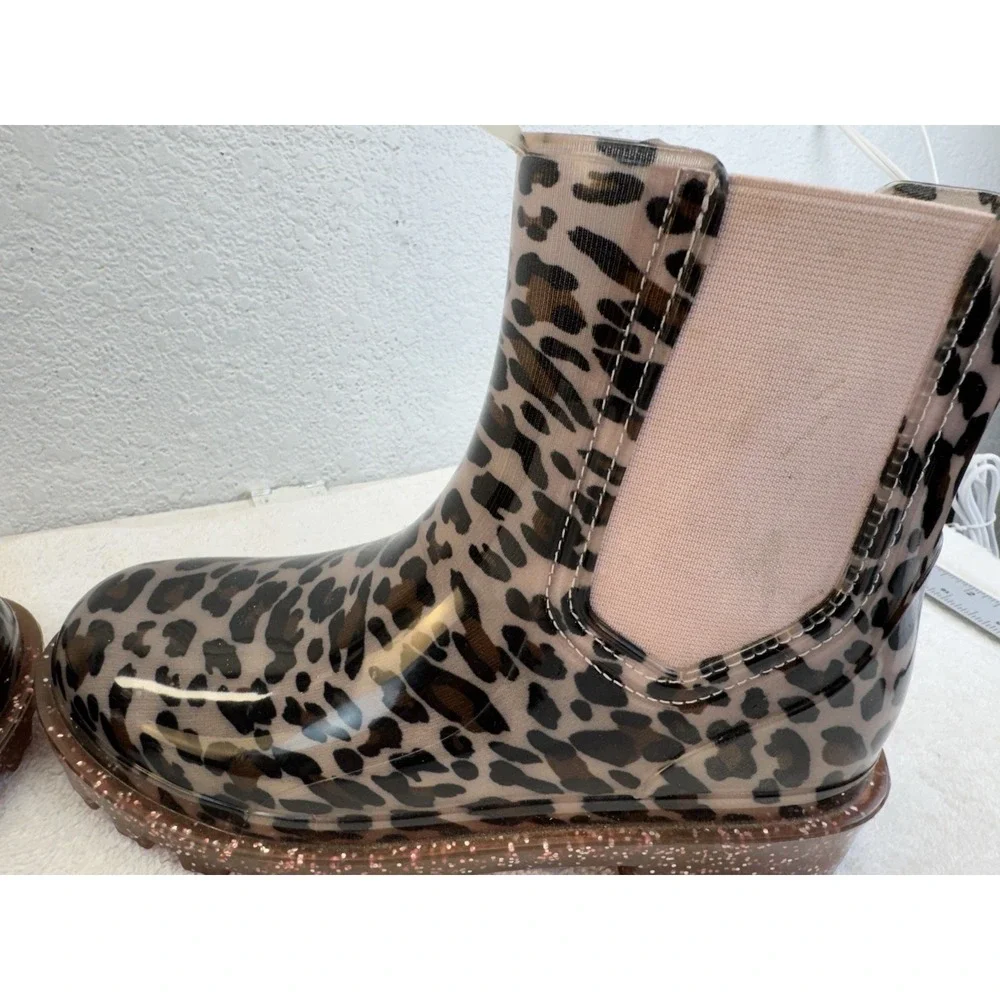 Wonder Nation Toddler Leopard Rain Boots Size 2/3 Pink Glitter Chelsea Boots
